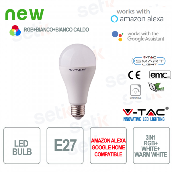 Ampoule LED Smart Home 3in1 RGB + 2700K + 6400K E27 A60 15wAlexa Google