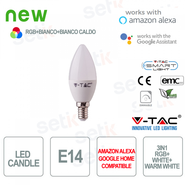 Smart Home LED Kerze 3in1 RGB + 2700K + 6400K E14 4.5w Alexa Google