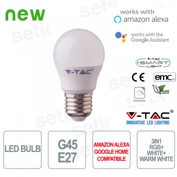 LED Birne G45 Smart Home 3in1 RGB + 2700K + 6400K E27 4.5w Alexa Google