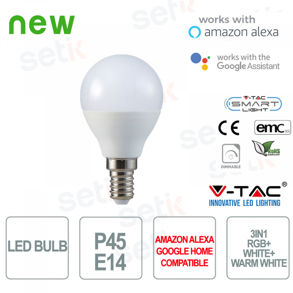 Ampoule LED P45 Smart Home 3in1 RGB + 2700K + 6400K E14 4.5w Alexa Google