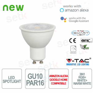 2750 - V-Tac Faretto Smart LED 3in1 GU10 PAR16 RGB+2700K+6400K  Alexa  Google Home 