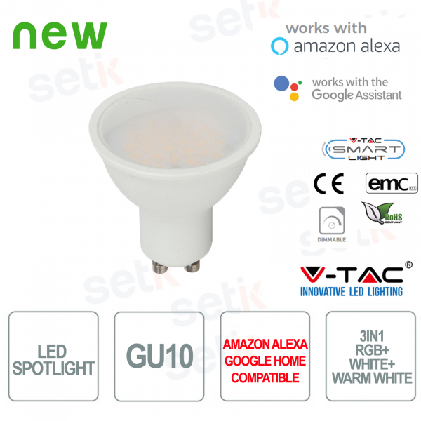 3in1 RGB + 2700K + 6400K GU10 4.5W Projecteur LED Smart Home Alexa Google