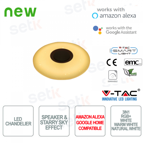 Smart Home 3in1 35W LED Kronleuchter mit Sternenhimmeleffekt und Lautsprecher - Alexa und Google