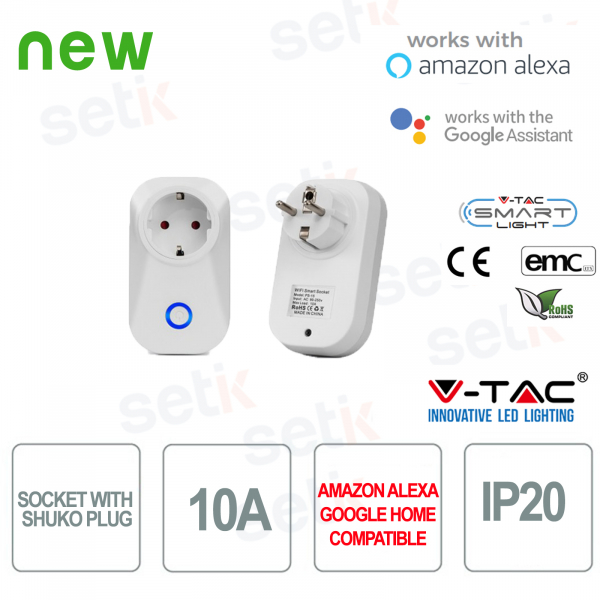 WIFI Presa elettrica con attacco Shuko Smart Home Alexa Google Home V-TAC
