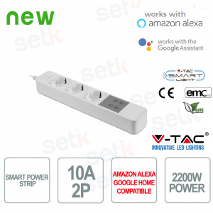 8420 - Regleta de alimentación inalámbrica inteligente V-Tac 10A 2P   Alexa Google 