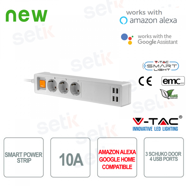 V-TAC VT-5172 Presa Smart Alexa, Presa Wifi (Schuko), Presa Intelligente  con Monitoraggio Energia, Presa Temporizzata, Controllo Remoto, Compatibile  con Alexa, Google Home 10A 2300W 7696