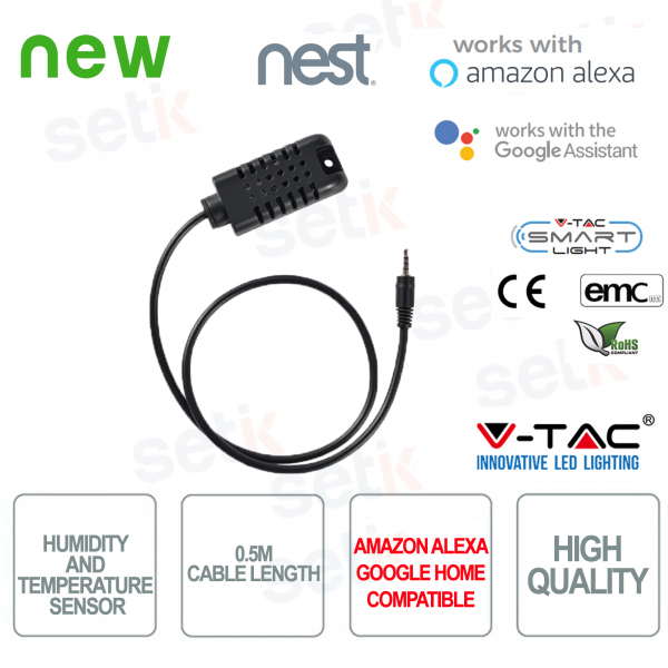 V-TAC Sensore di temperatura e umidità Amazon Alexa Google Home Nest