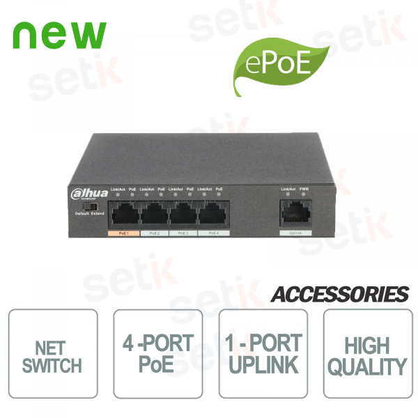 Switch PoE 4 Porte + 1 Porta Uplink - Dahua