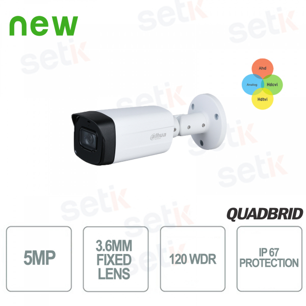 Telecamera HDCVI Dahua 5MP con Ottica 3.6mm e IR 80m – IP67