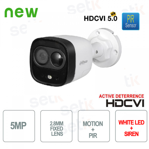 HD CVI 5MP 2.8mm PIR Active Deterrence White Light Camera and Dahua Siren