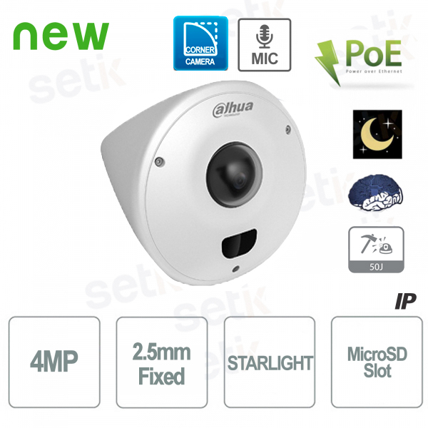 AI IP 4MP Starlight 2,5 mm WDR IR Audio PoE Ecke Dahua Kamera