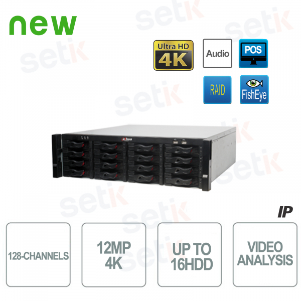 IP NVR 128 canales 4K ULTRA-HD 12MP 16HDD Audio POS Alarma - Dahua