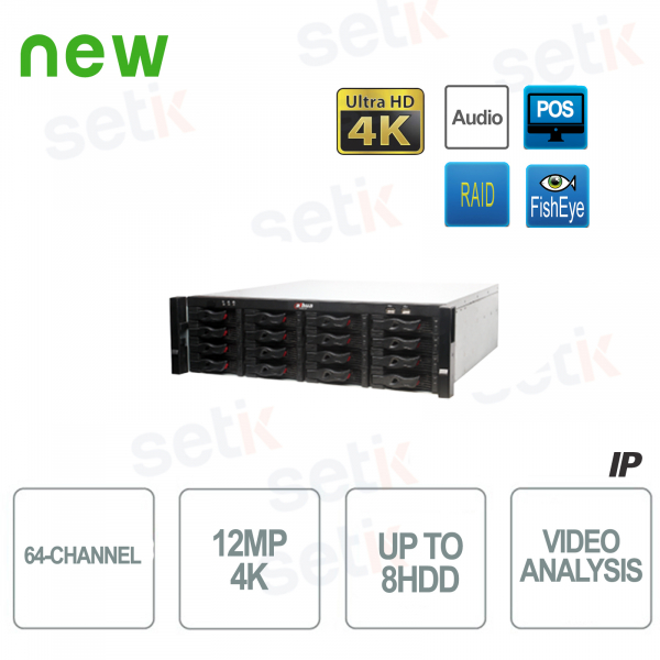 IP NVR 64 Channels 4K ULTRA-HD 12MP 16HDD Audio POS RAID Alarm - Dahua