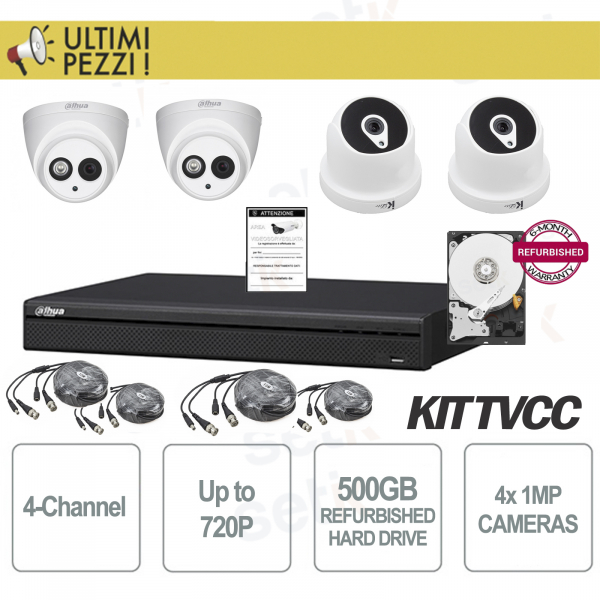 Kit Videosorveglianza 4 Canali 720P + Telecamere 1MP + HD 500GB