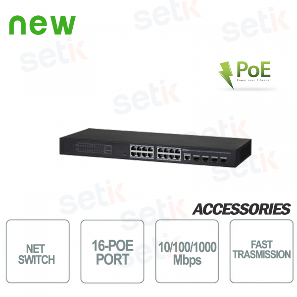 Commutateur PoE industriel 16 ports + 4 ports 1 Go + 1 port console Dahua