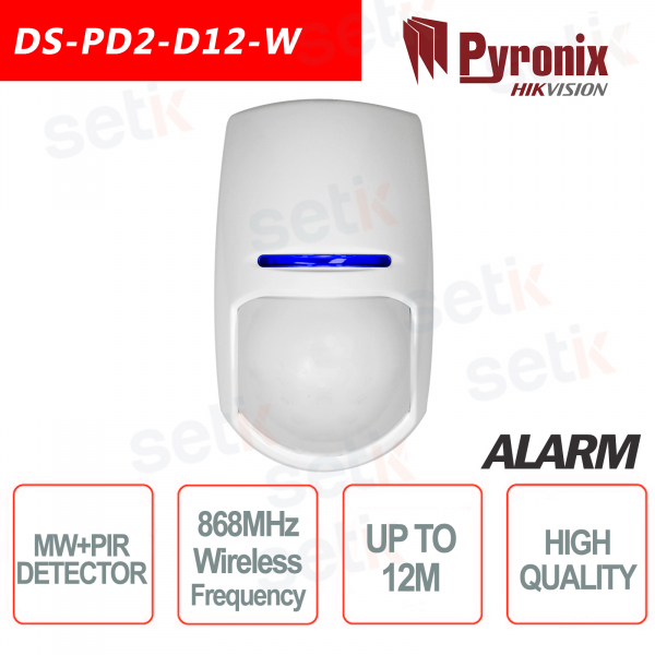Capteur de mouvement alarme sans fil PIR + MW 12M 868MHz Pyronix Hikvision AXIOM HUB