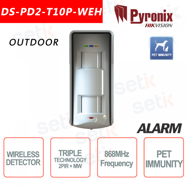 Außenbewegungssensor mit dreifacher Technologie 2PIR + MW Pet Immune 868MHz Pyronix Hikvision AXIOM HUB