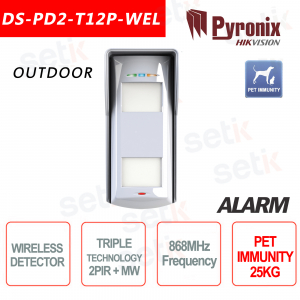 Sensor de movimiento externo de triple tecnología 2PIR + MW Pet Immune 25KG 868MHz Pyronix Hikvision AXIOM