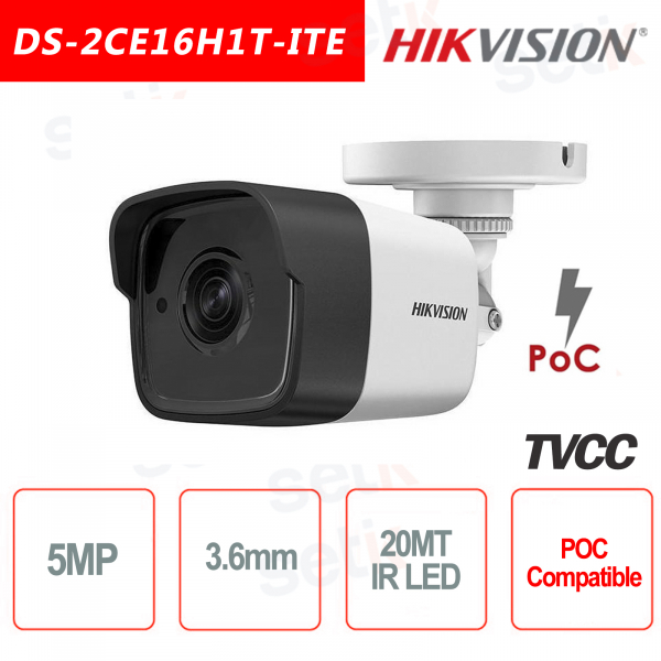 Cámara Bullet Hikvision 5MP HD Turbo HD-TVI 3.6mm IR POC
