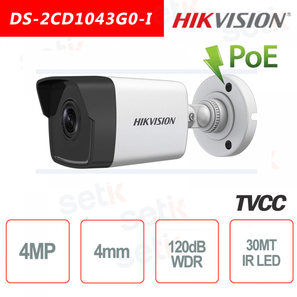 Telecamera Hikvision IP PoE 4.0 MP IR H.265+ Bullet Camera 4MP 4mm WDR
