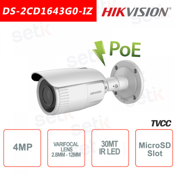 Telecamera Hikvision IP POE 4.0MP 2.8 mm - 12 mm IR H.265+ Bullet Camera 4MP WDR