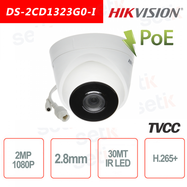Caméra Hikvision IP PoE 2.0 MP IR H.265 + 2.8mm Tourelle Caméra