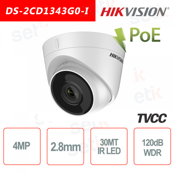 Telecamera Hikvision IP PoE 4.0 MP IR H.265+ 2.8mm Turret Camera 4MP WDR
