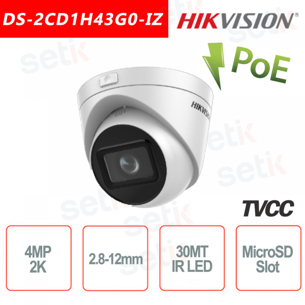 Telecamera Hikvision IP POE 4.0MP 2.8-12mm IR H.265+ Turret Camera 4MP