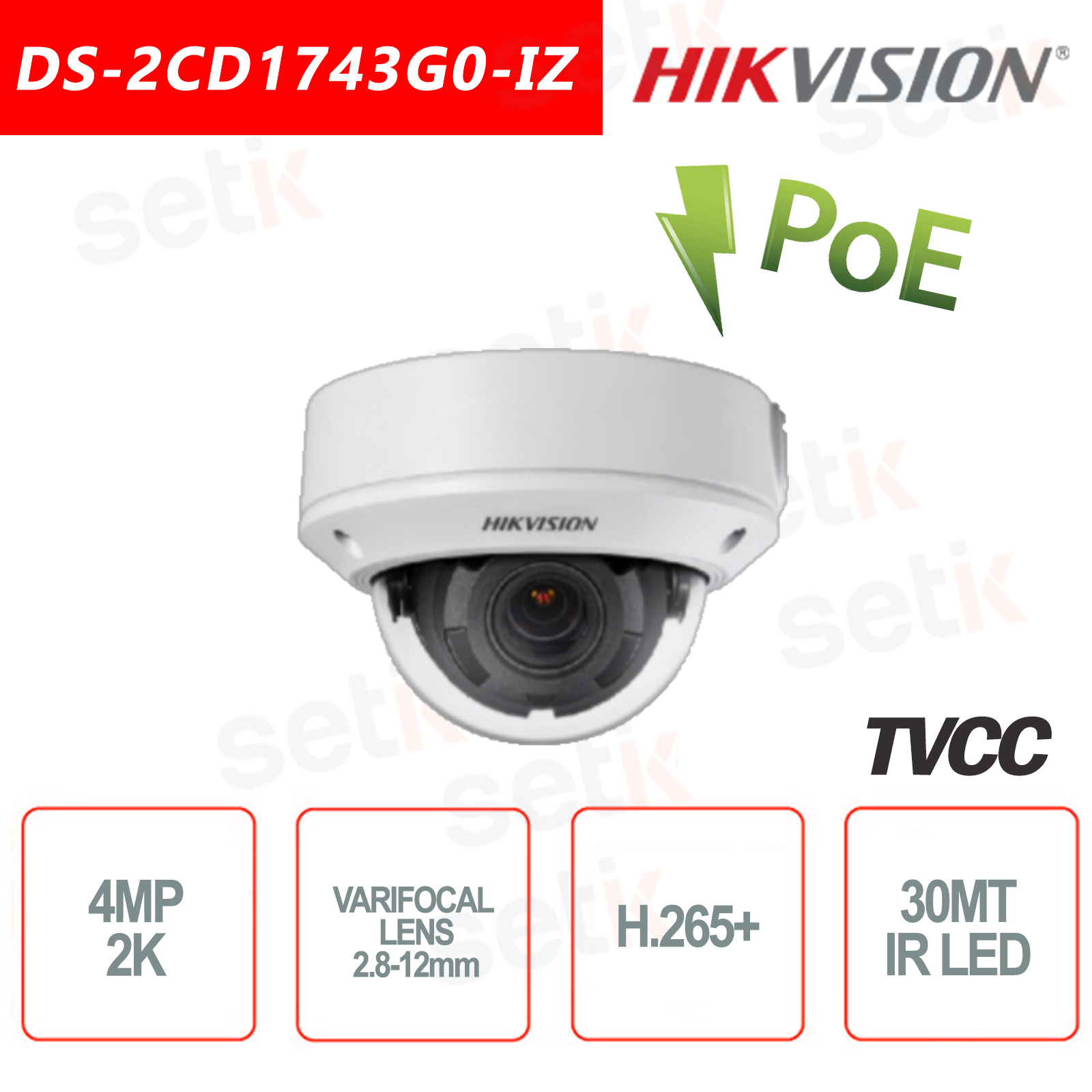 DS-2CD1743G0-IZ - PoE HIkvision 4MP 2.8 mm - 12 mm IR outdoor dome IP ...