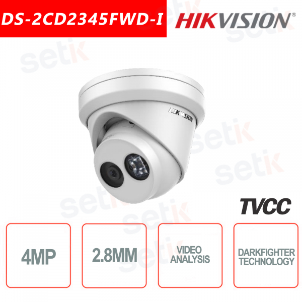 Hikvision IP PoE 4.0 MP 2K IR H.265 + 2.8mm Camera Video Analysis Turret Camera