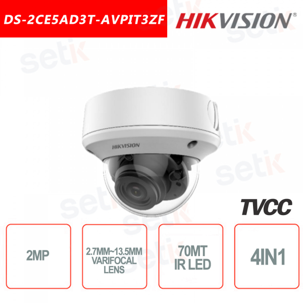 Telecamera Hikvision 2MP Dome Camera HD 4in1 2.7mm ~ 13.5mm IP67/IK10 Professionale