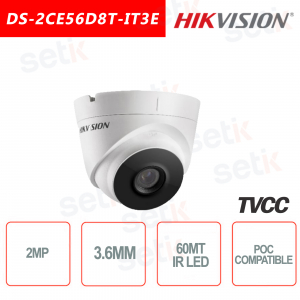 Hikvision Turret Cámara ultra baja en luz de 2MP POC HD Turbo TVI 3.6mm EXIR 60M