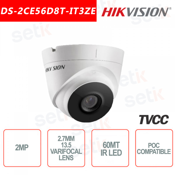 Hikvision Turret Cámara ultra baja en luz de 2MP POC HD Turbo TVI 2.7mm ~ 13.5mm EXIR 60M
