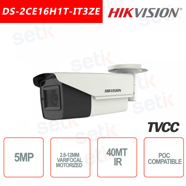 Telecamera Hikvision Ultra Low-Light 5MP POC Camera HD Turbo TVI Motorizzata EXIR 40M WDR