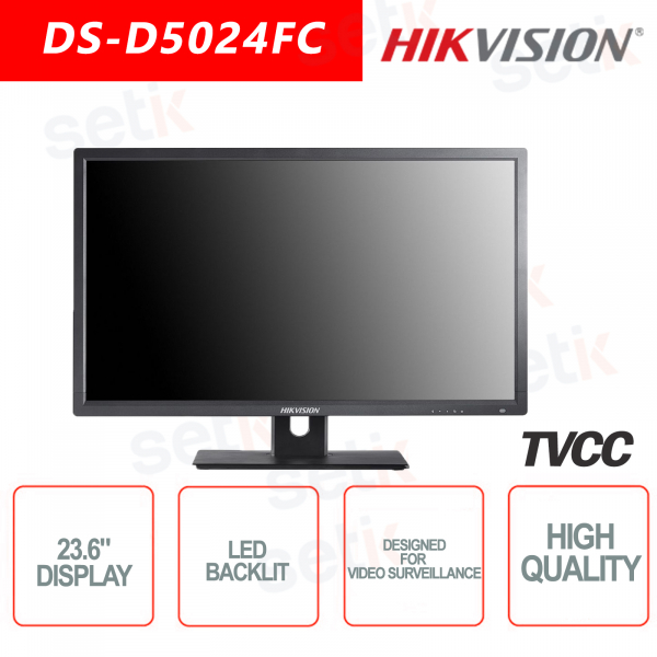 Monitor Hikvision 23.6 Pollici Retroilluminato Speaker - Adatto per Videosorveglianza