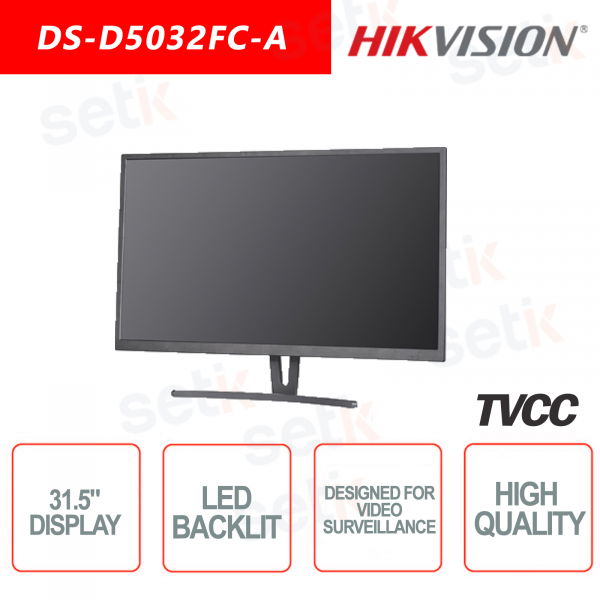 Hikvision 31.5 Inch Backlit Monitor - Suitable for Video Surveillance - Audio and Headph