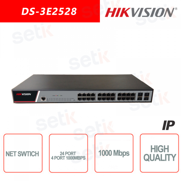 Commutateur Hikvision 28 ports 10/100/1000 BaseT + 1 port console + 4 ports SFP 1000Base-X