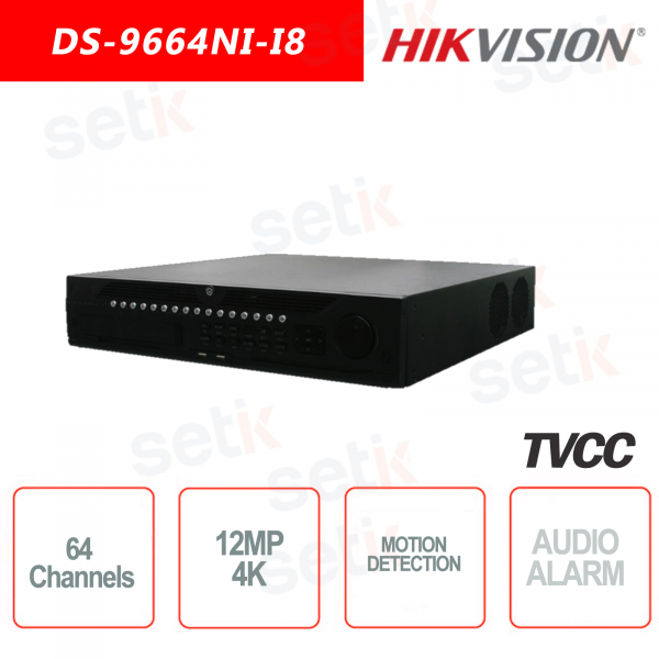 Alarme audio NVR Hikvision 64 canaux 12MP 4K ULTR