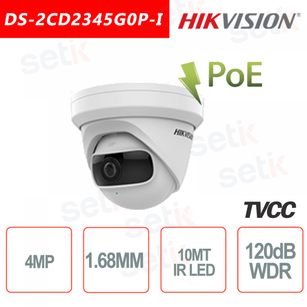 Caméra à tourelle Hikvision IP PoE 4.0 MP IR H.265 + 1.68mm Caméra WDR