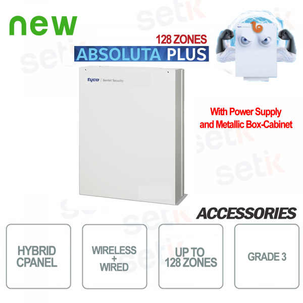Zentraler Einbruchalarm Bentel Wireless Absoluta Plus 128 Zonen GR3 Container und Netzteil