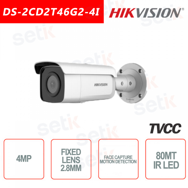 Telecamera Hikvision IP POE 4.0MP 2.8 mm IR H.265+ Rilevamento Volto Bullet Camera 4MP