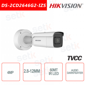 Hikvision IP POE DARKFIGHTER AUDIO 4.0MP 2.8-12mm IR H.265 + Cámara Bullet