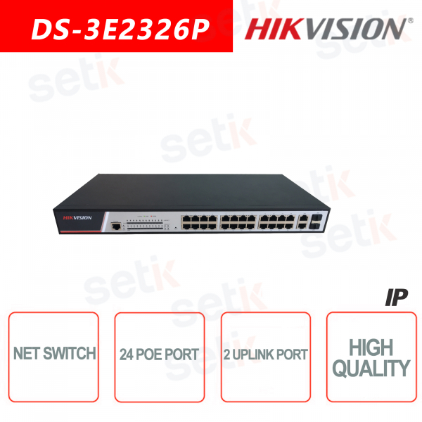 Conmutador Hikvision 24 puertos PoE 10/100 Mbps + 2 puertos Conmutador de red de enlace ascend