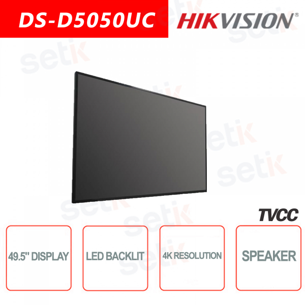 Haut-parleur de moniteur rétroéclairé 4K Hikvision 49,5 pouces - Convient pour la vidéosurveill