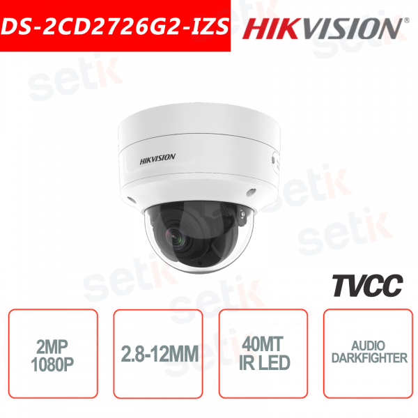 Telecamera Hikvision IP POE DARKFIGHTER AUDIO 2.0MP 2.8-12mm IR H.265+ Dome 2MP