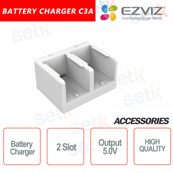 Chargeur de batterie Ezviz pour appareil photo C3A jusqu'à deux batteries simultanément