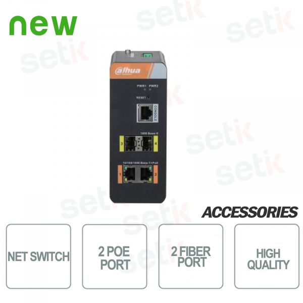 Switch industrial PoE de 4 puertos - 2 puertos PoE + 2 puertos de fibra - 1 puerto de con