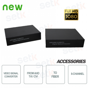 Coppia di convertitori da segnale AHD/TVI/CVI a Fibra Ottica 8 Canali FULL-HD - Setik