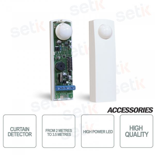 Passive infrared sensor with curtain protection - range adjustable from 2 m to 3.5 - White color -