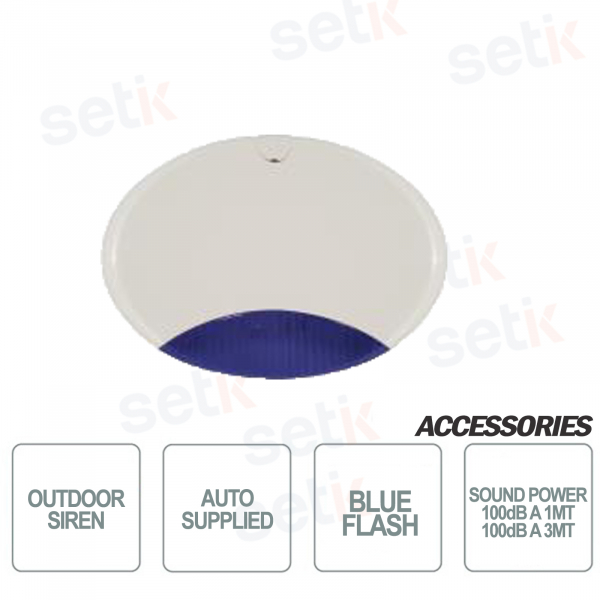 Self-powered siren with white body and flashing Blue - AMC
